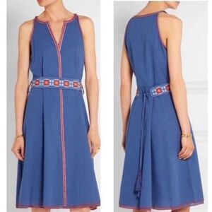 Tory Burch Savannah Tunic Blue Sleeveless Dress with orange embroidery sz 2
